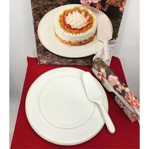 Christopher Stuart Cake Platter w/Server Royal Gold Bone China Cookie Plate